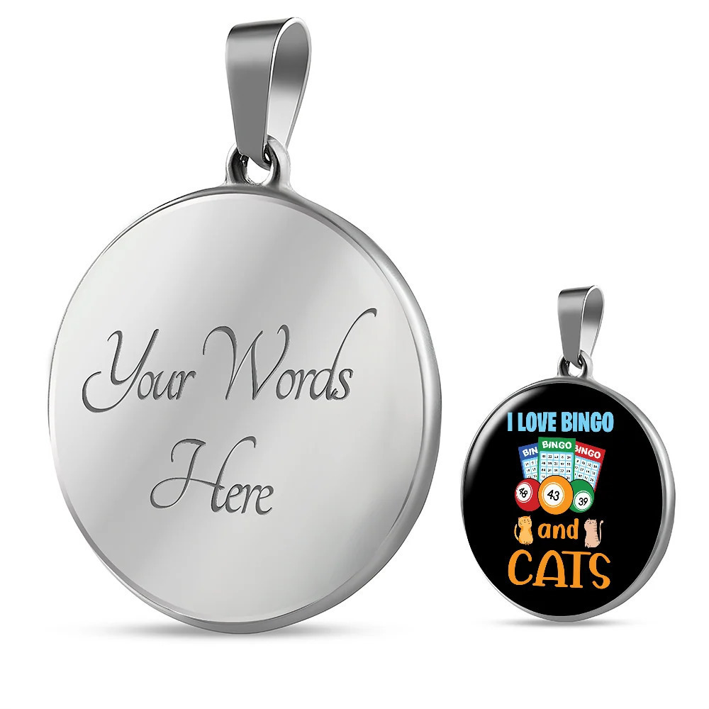 Bingo And Cats Circle Pendant Necklace Stainless Steel 24 Inch Chain Silver Ton